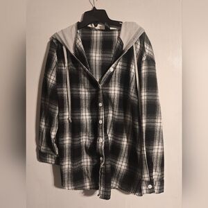 SHEIN Black and White Plaid Button Up Shacket/oversized Shirt